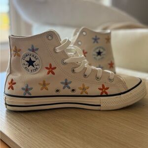 Converse High-Tops - Cream with Custom Flowers